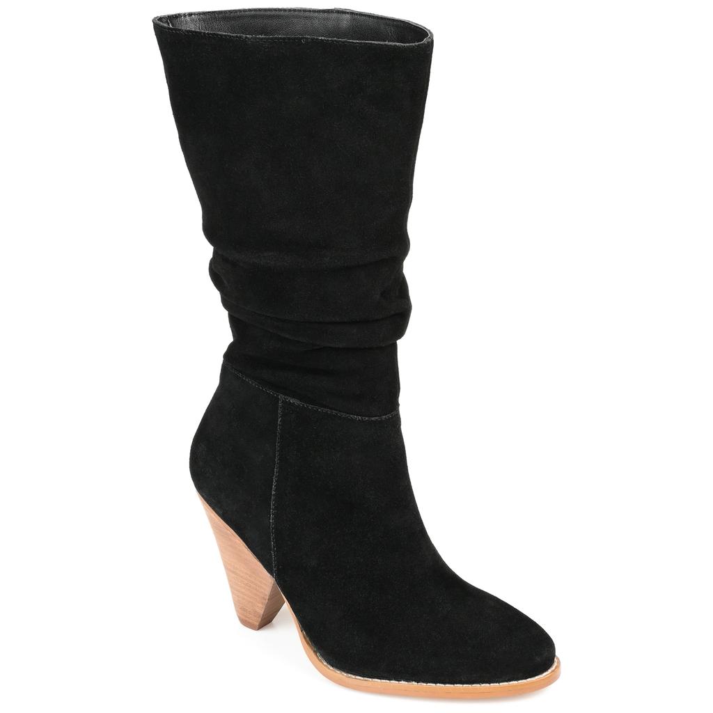 JOURNEE Womens Genuine Leather Syrinn Almond Toe Inside Zip Mid Calf Boots