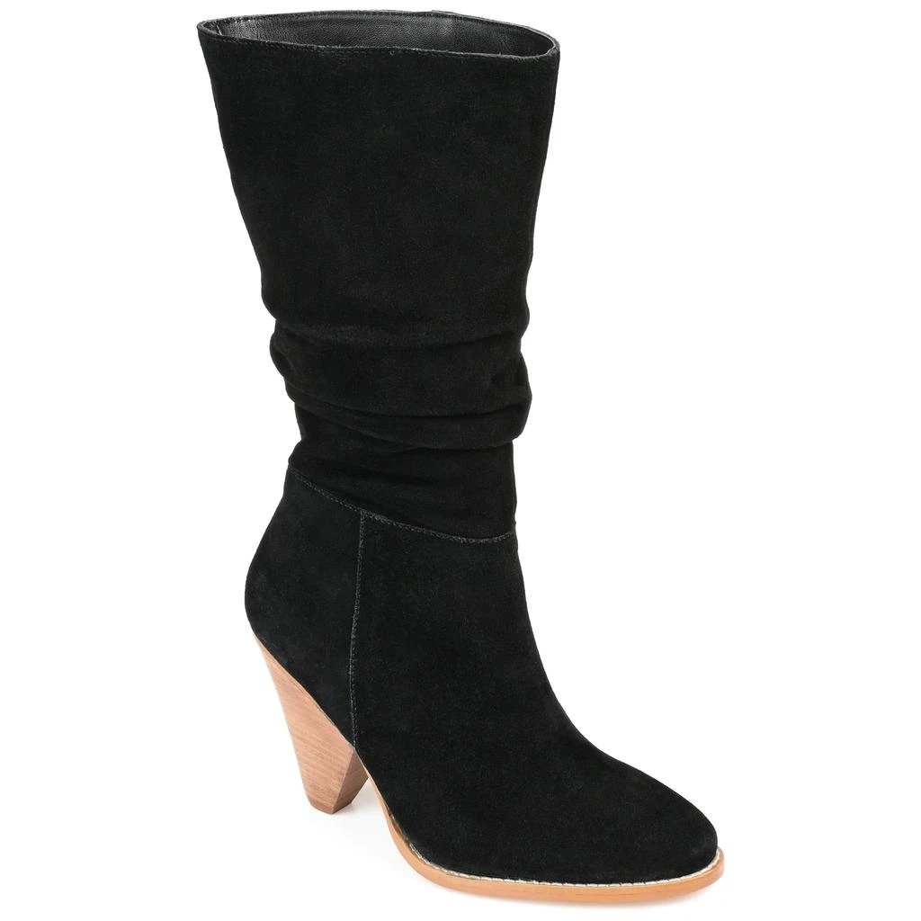 JOURNEE Womens Genuine Leather Syrinn Almond Toe Inside Zip Mid Calf Boots 1