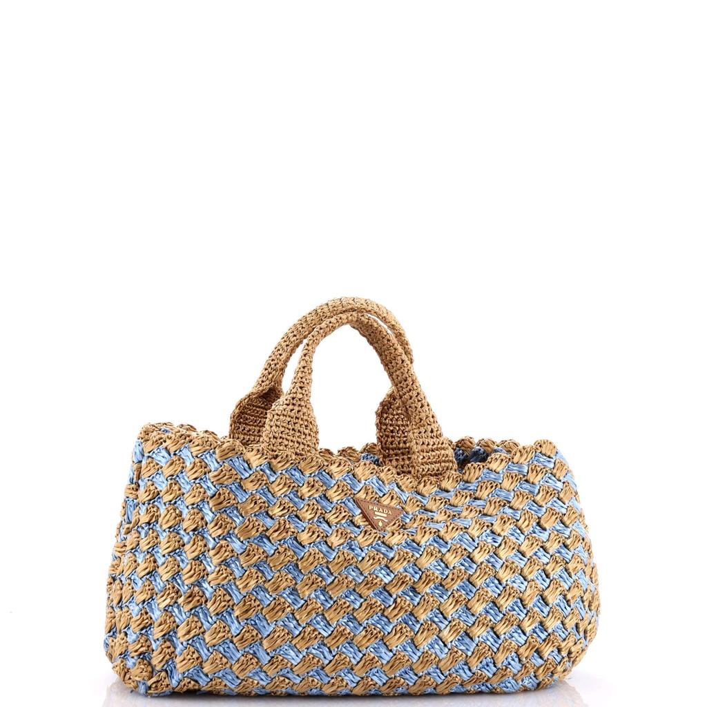 Prada Canapa Tote Raffia Crochet Small