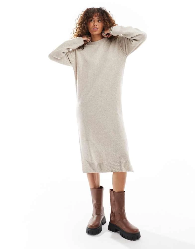 Weekday Weekday Funda wool blend knitted midaxi dress with side split in light beige melange exclusive to ASOS 4
