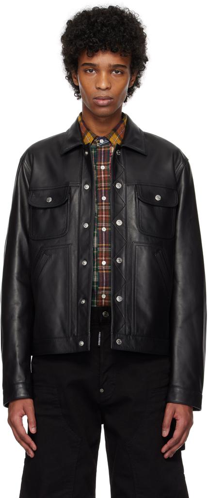Lemaire Black Stand Collar Leather Jacket - Jackets - Compare
