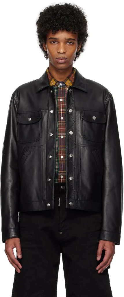 DSQUARED2 Black Boxy Jean Leather Jacket
