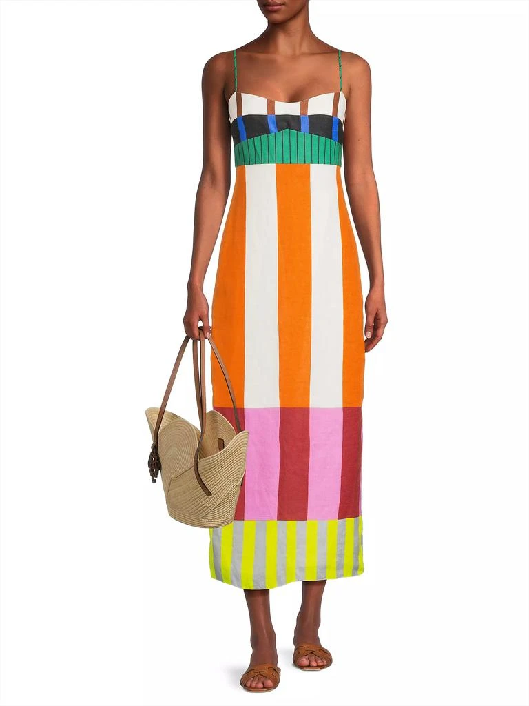Cala de la Cruz Paloma Striped Linen Sleeveless Midi-Dress 2