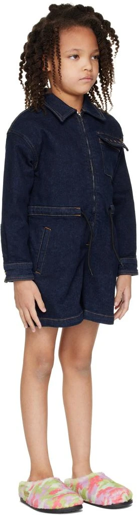 Marni Kids Navy Embroidered-Logo Denim Jumpsuit 2