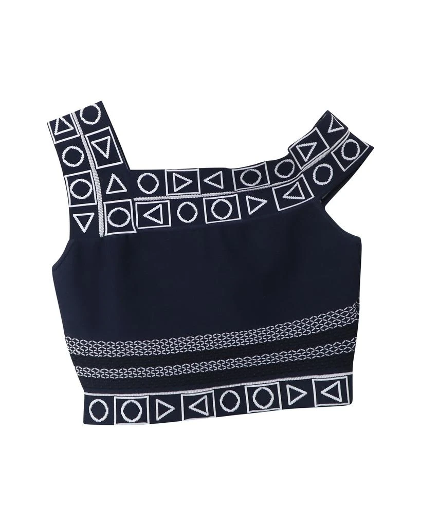 PETER PILOTTO Geometric Print Sleeveless Cropped Top in Navy Blue Viscose 5