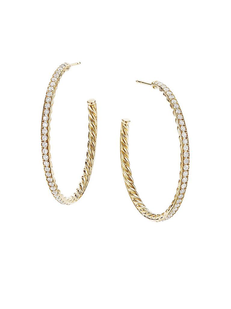 David Yurman Pavé Hoop Earrings in 18K Yellow Gold