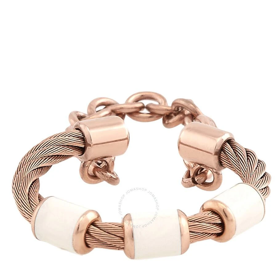 Charriol St. Tropez Stainless Steel and Pink PVD White Enamel Cable and Chain Band Ring 3