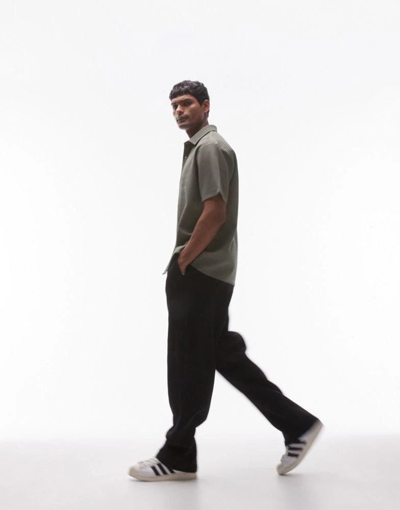 Topman Topman short sleeve button through plisse shirt in khaki 3
