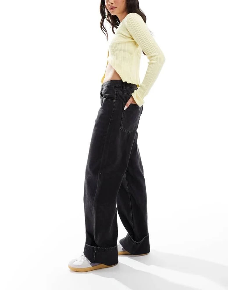 Pull&Bear Pull&Bear wide leg turn up jeans in black 3