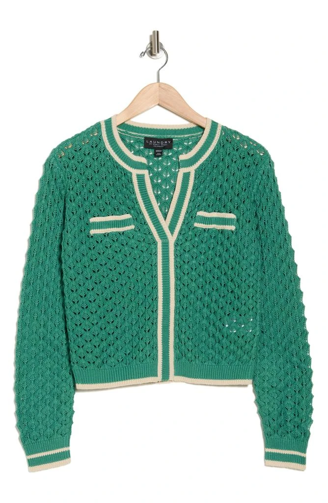 Laundry by Shelli Segal Crochet Stitch Knit V-Neck Sweater 3
