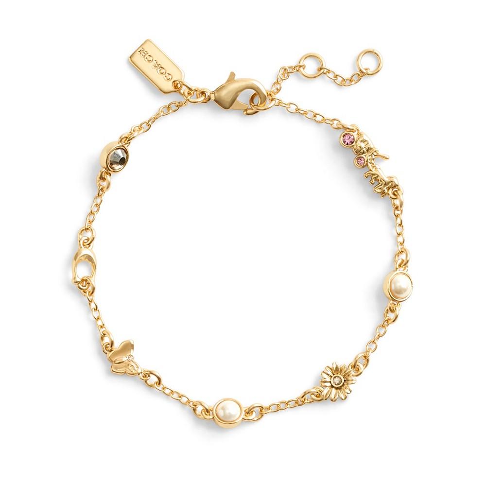 COACH Faux Stone Signature Charm Strand Bracelet