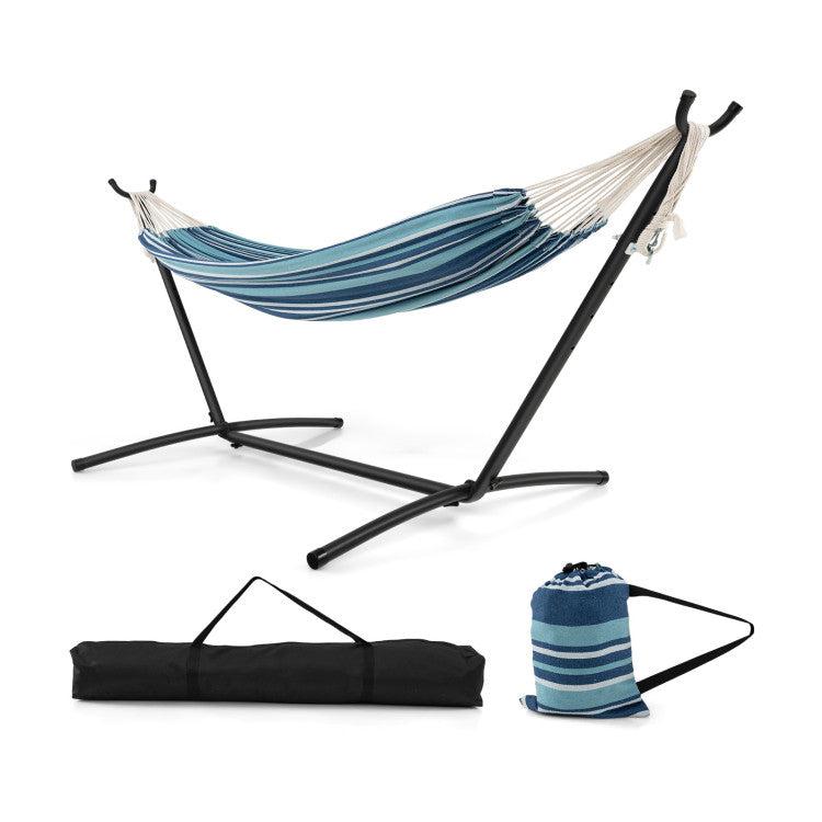 Hivvago Portable Indoor Outdoor 2-Person Double Hammock Set with Stand and Carrying Cases-Blue