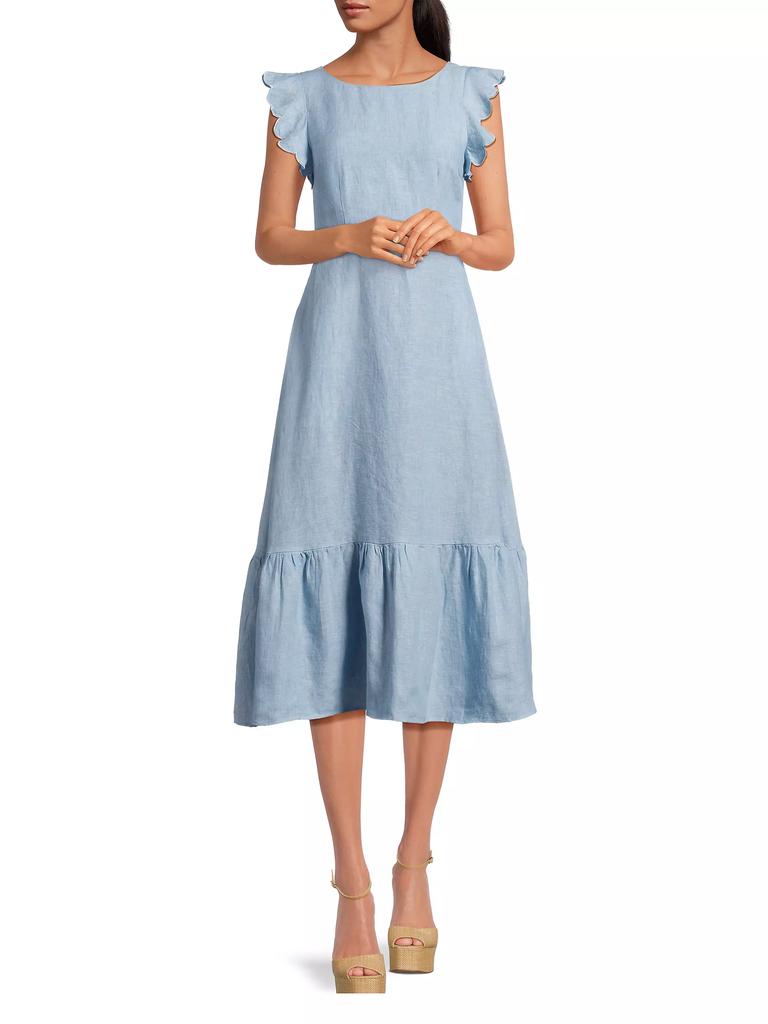 Birds of Paradis Rosa Linen Tie-Back Midi-Dress