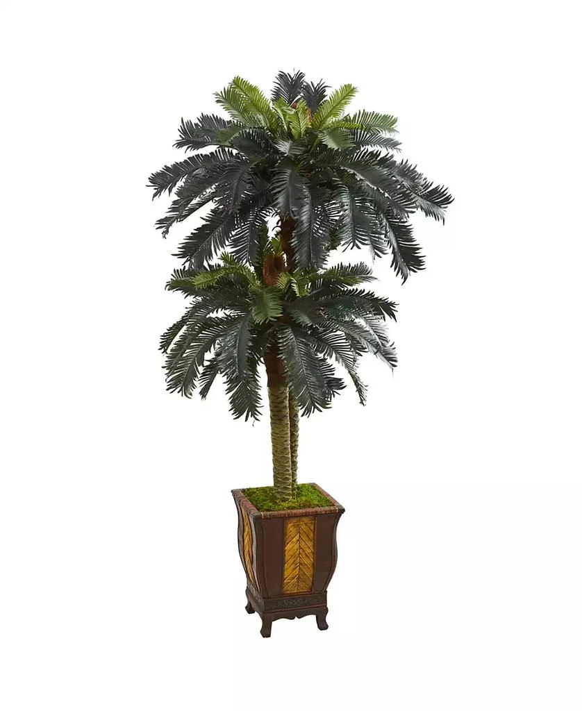 NEARLY NATURAL 6' Double Sago Palm Artificial Tree in Designer Planter 1