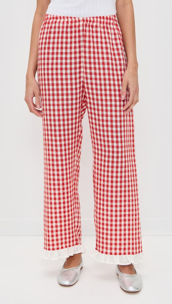 Sleeper Puff Linen Lounge Pants in Red Vichy