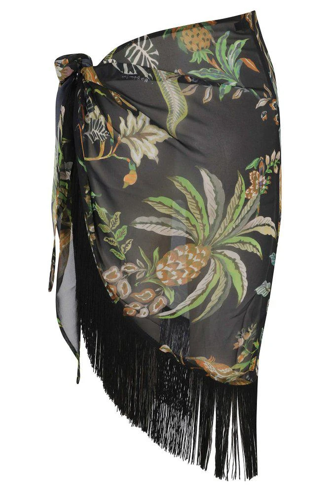 MISS BIKINI Miss Bikini Tropical Print Fringe Pareo