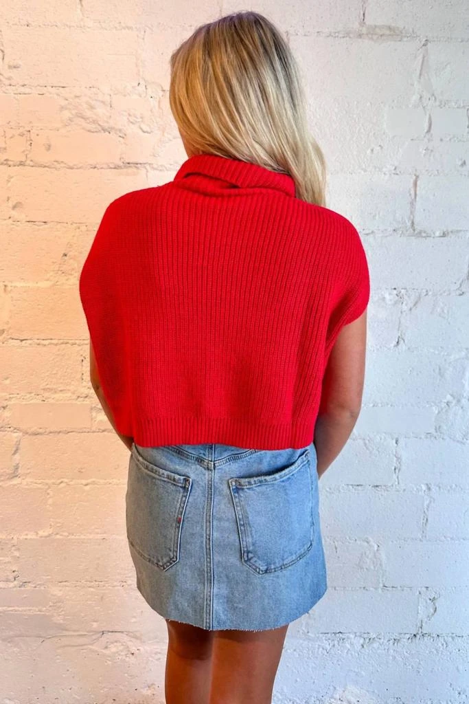 day + moon Jane Sleeveless Turtleneck Crop Top In Red 2
