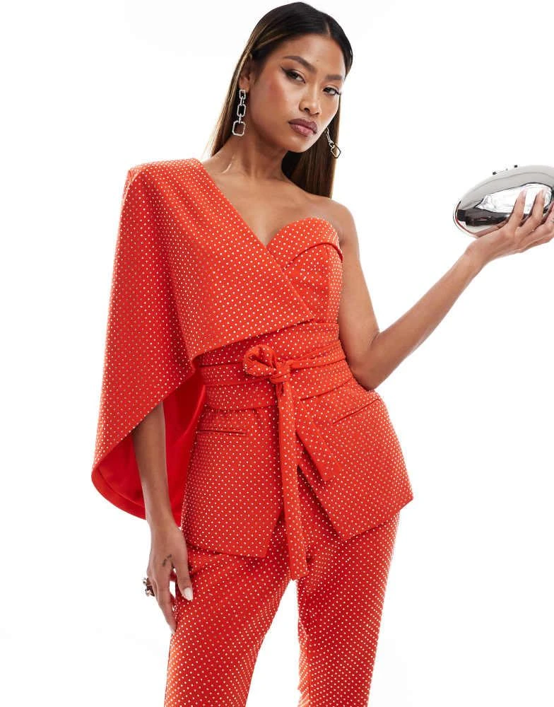 Lavish Alice Lavish Alice crystal embellished classic cape blazer in red 3