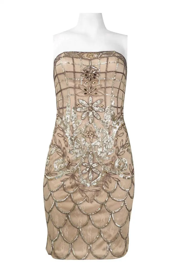 Sue Wong Sue Wong - Strapless Sequined Scalloped Sheath Dress