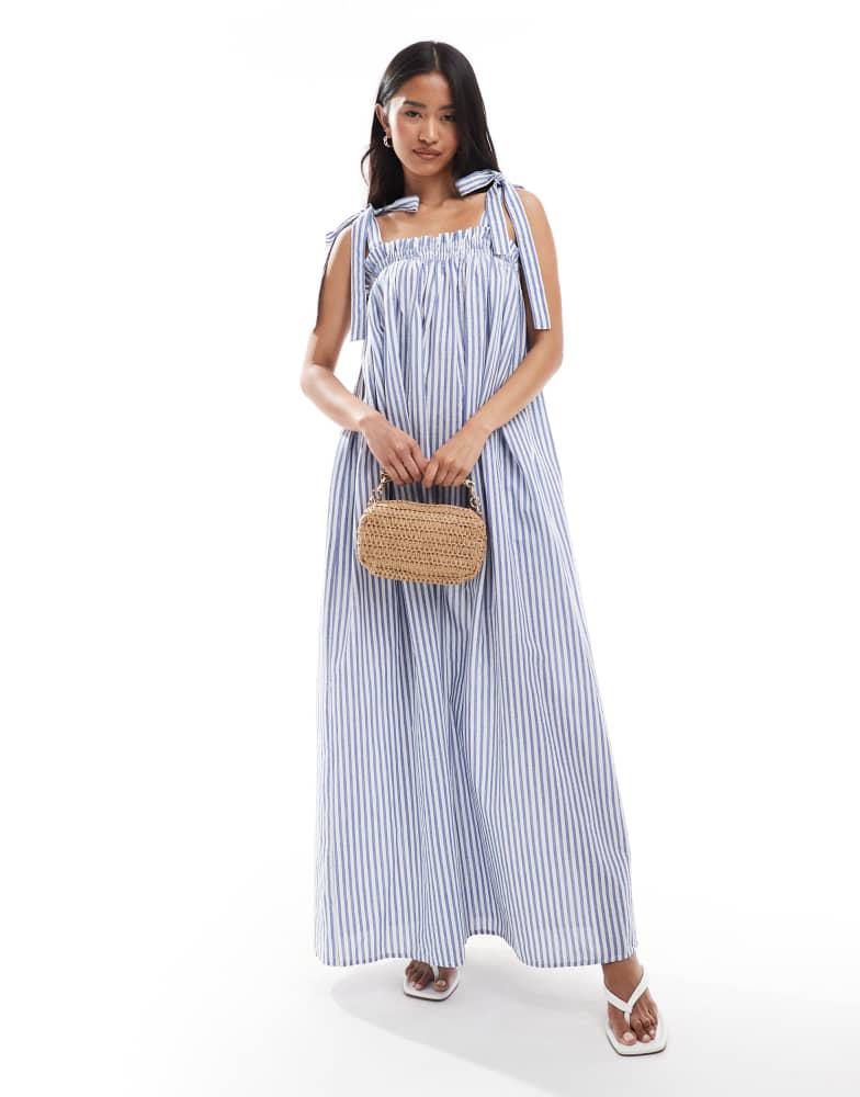 Miss Selfridge Miss Selfridge strappy poplin maxi smock dress in blue stripe