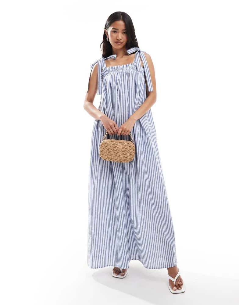 Miss Selfridge Miss Selfridge strappy poplin maxi smock dress in blue stripe 1