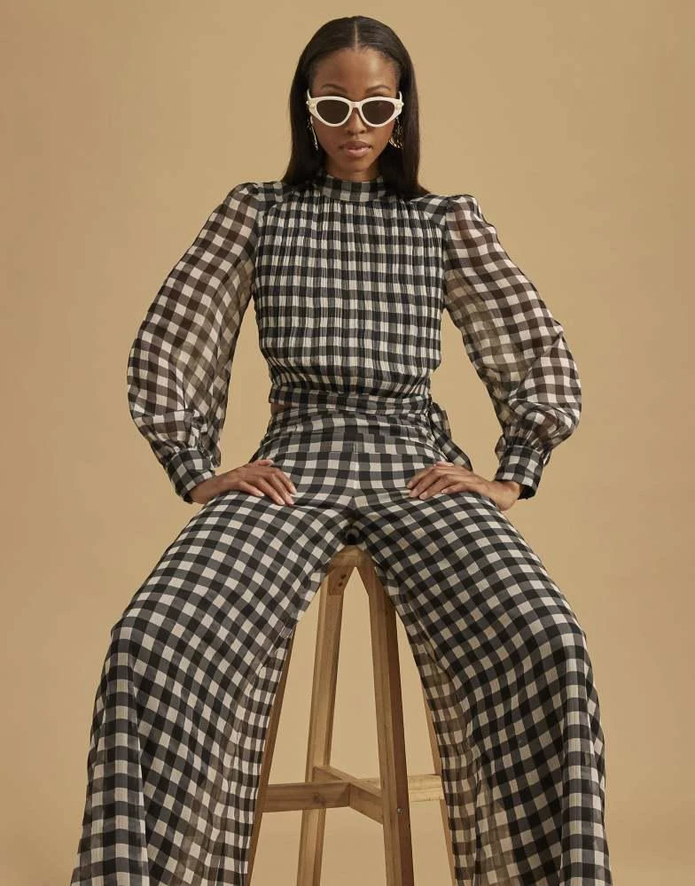 River Island River Island Gingham long sleeve crop top in black 4