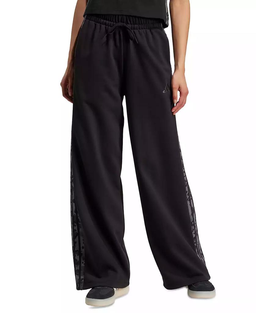 Adidas Women's Leopard-Print Stripes Relaxed Wide-Leg Pants