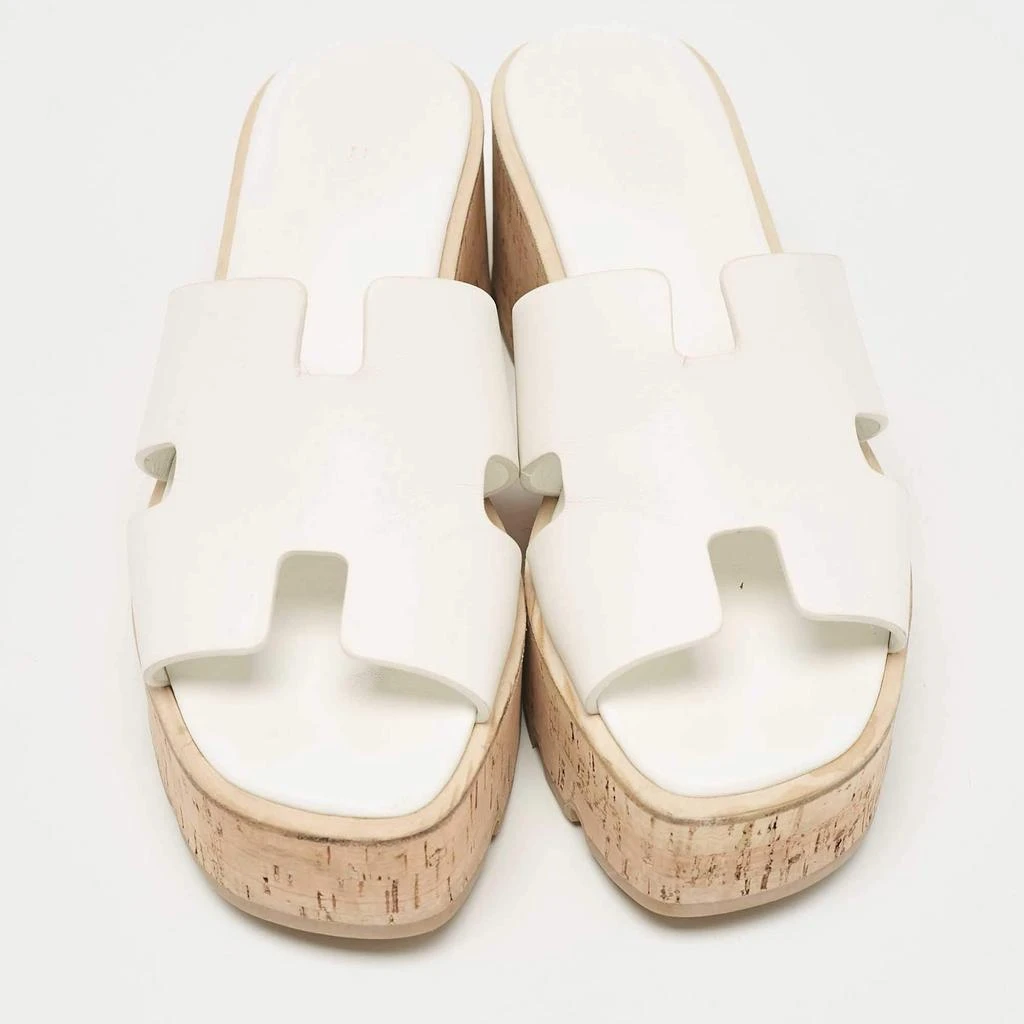 Hermes Hermes White Leather Eze Wedge Sandals Size 39 3