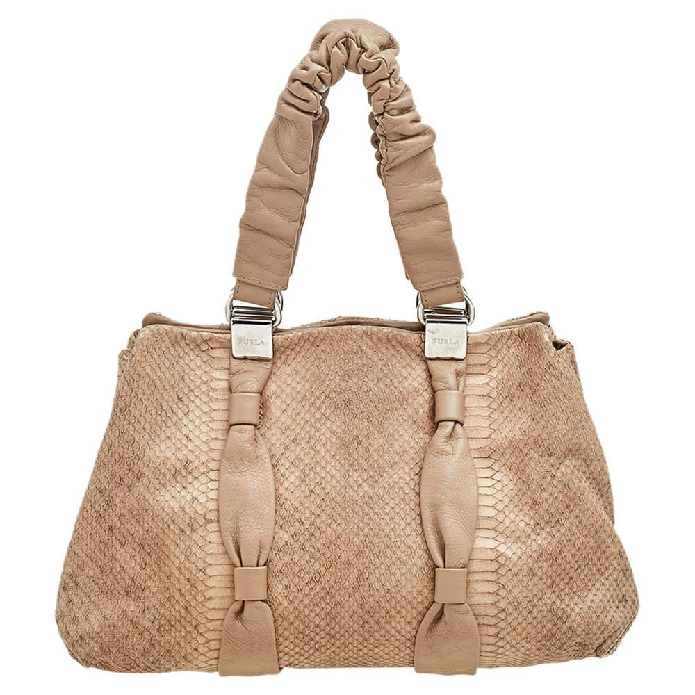 Furla Furla Beige Python Embossed Leather Shoulder Bag 4
