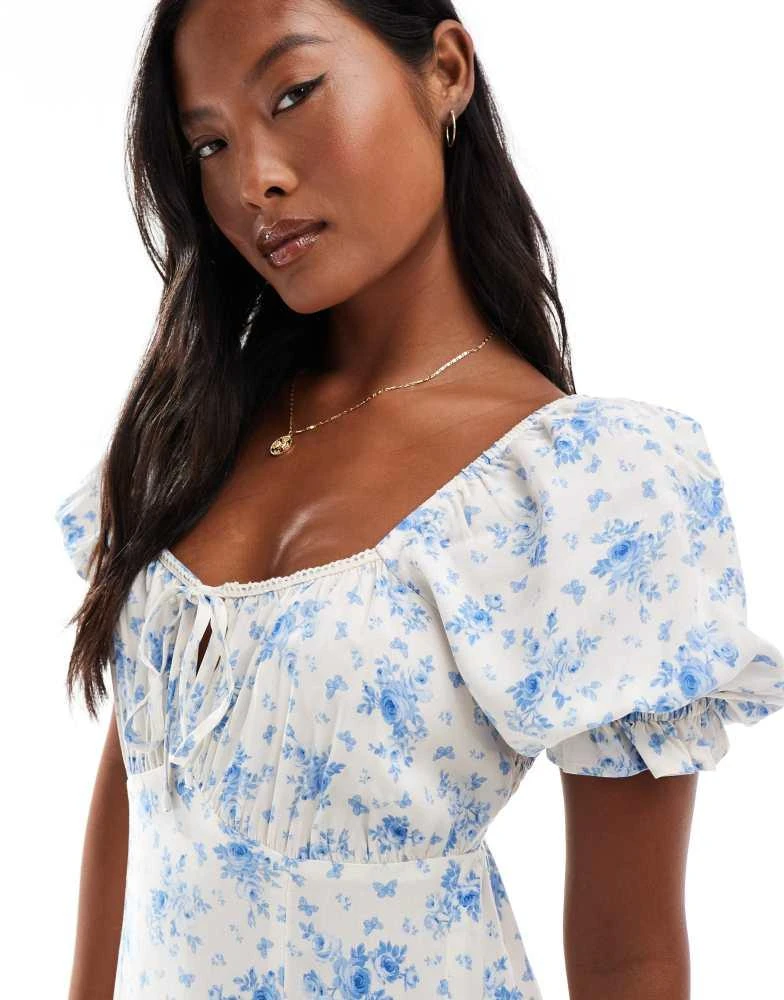 blue floral tea dress Andrea and Leo A1406 Tea-Length Floral Prom Dress Blue / 4 main image 0