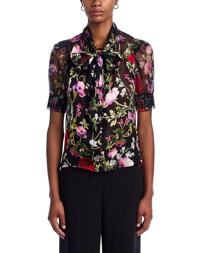 Alice + Olivia Brentley Tie Neck Puff Sleeve Blouse 6