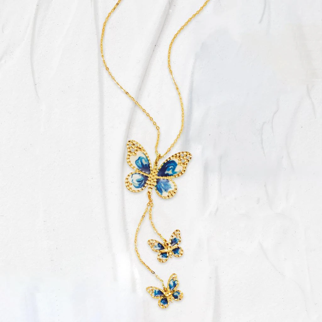 Ross-Simons Italian Blue and White Enamel Butterfly Necklace in 14kt Yellow Gold 3