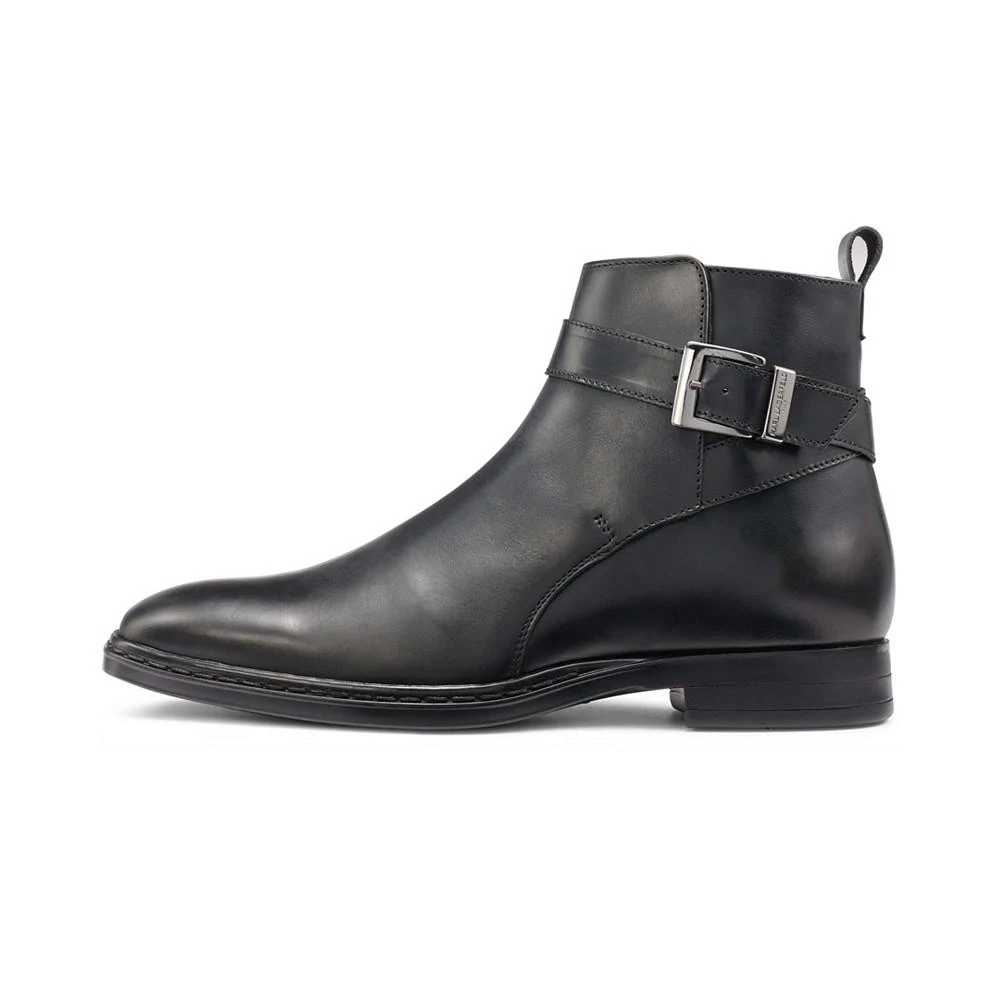 KARL LAGERFELD PARIS Men's Leather Side-Zip Buckle Boots 3