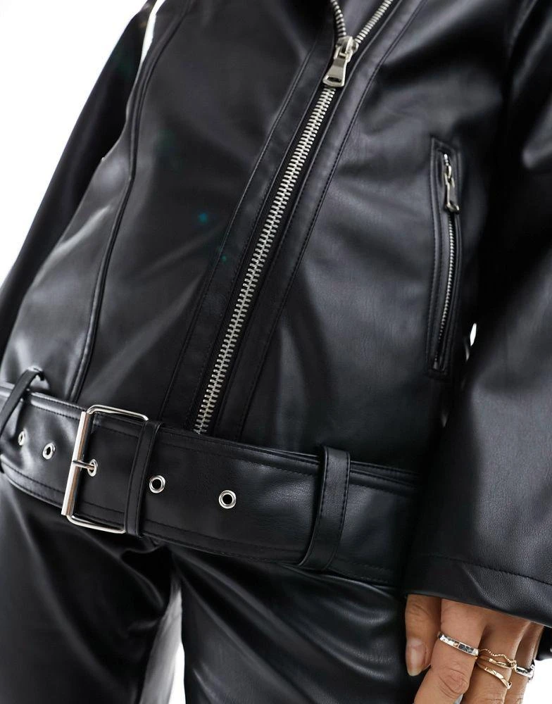 ASOS ASOS DESIGN longline oversized faux leather biker jacket in black 3