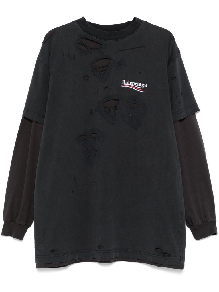 サイズ2 BALENCIAGA レイヤードTシャツ　ブラック Balenciaga Two-tone Cotton Layered T-shirt - T-Shirts