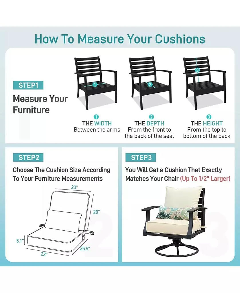 Aoodor Dining Chair Seat Cushion 23” W x 25.6” D x 5.1” H,cushion for Indoor&Outdoor 23” W x 20” D. (2 Back 2 Seater 2 Pillow ) 4