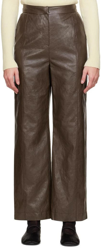 LVIR Brown Grained Faux-Leather Pants 1