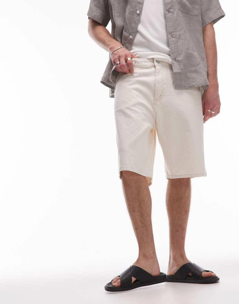 Mango Mango longline denim short in ecru 3