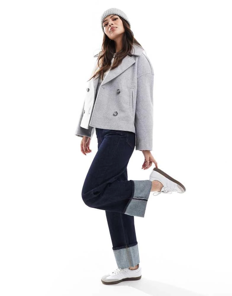 Stradivarius Stradivarius button down wool look jacket in grey 2