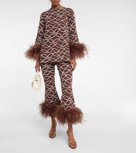 Valentino Feather-trimmed printed pants 2