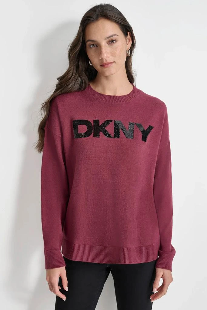 DKNY SEQUIN LOGO EMBELLISHED SWEATER 1