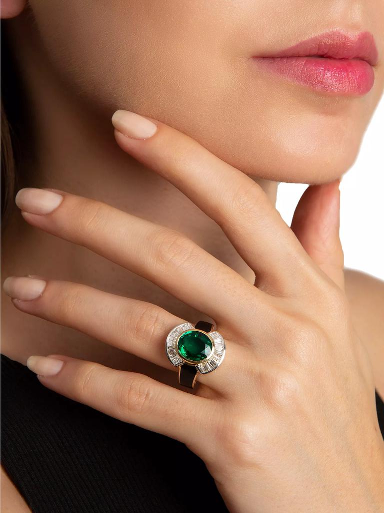 Melis Goral Reflection 14K Gold, Diamond & Green Quartz Ring