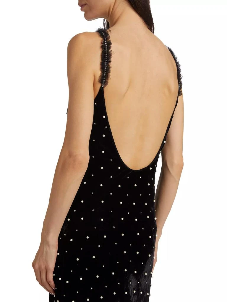 LoveShackFancy Aspen Rhinestone &amp; Imitation Pearl Velvet Maxi Dress 6