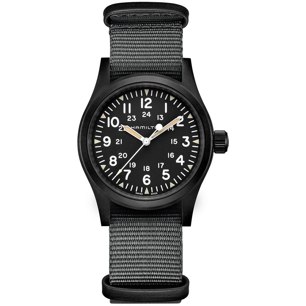 Hamilton Unisex Swiss Mechanical Khaki Field Black Nato Strap Watch 38mm
