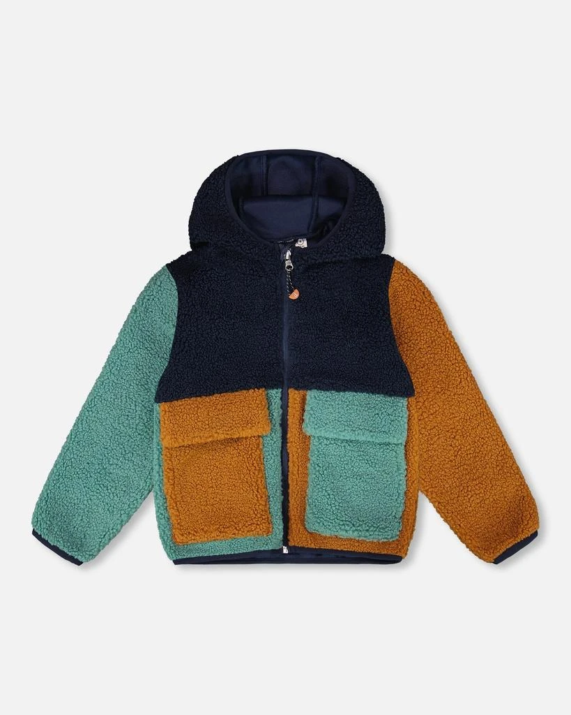Deux par Deux Long Sleeve Sherpa Jacket Navy Colorblock