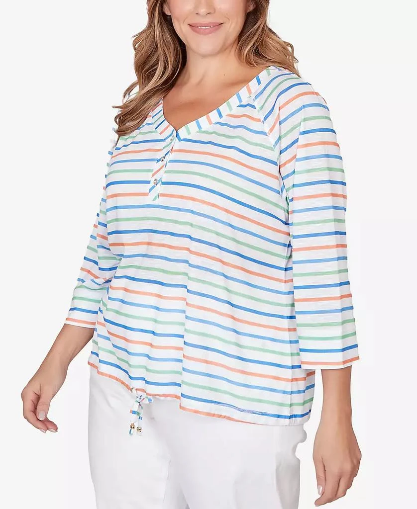 HEARTS OF PALM Plus Size Printed 3/4 Sleeve Henley Blouson Top 2