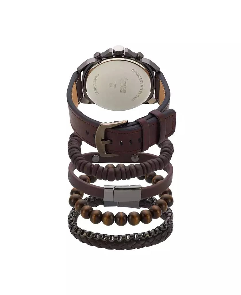 American Exchange Men's Cognac Faux-Leather Strap Watch 51mm Gift Set 3