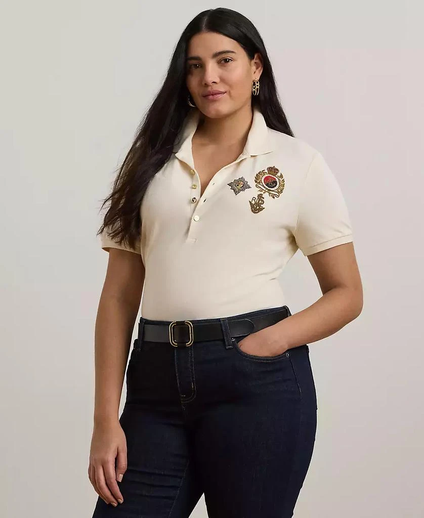 Ralph Lauren Plus Size Embellished Patch Polo Shirt 1