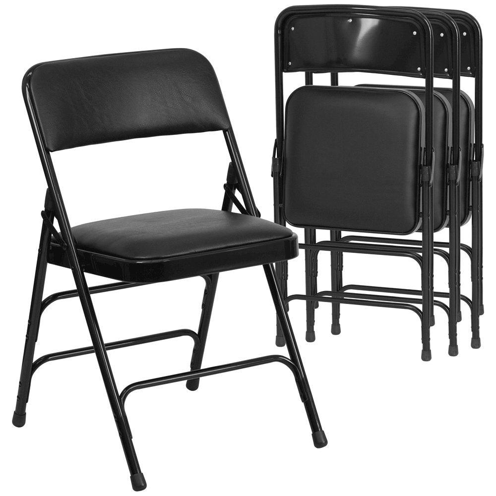 Flash Furniture 4 Pk. Curved Triple Braced 
Double Hinged Black Vinyl Metal Folding Chair