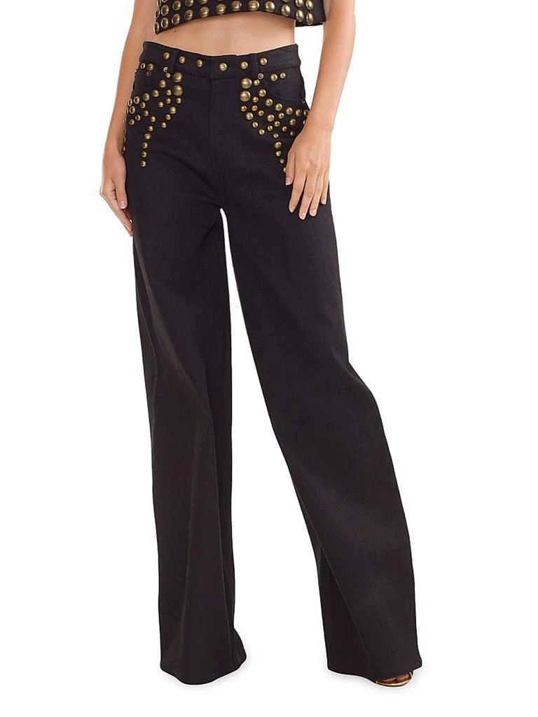 Cynthia Rowley Studded Wide-Leg Denim Pants 1